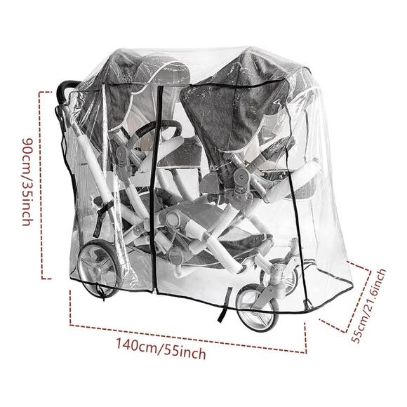 Ezkindheit Double Stroller Rain Cover Universal Tandem Twin Waterproof - Picture 5 of 9